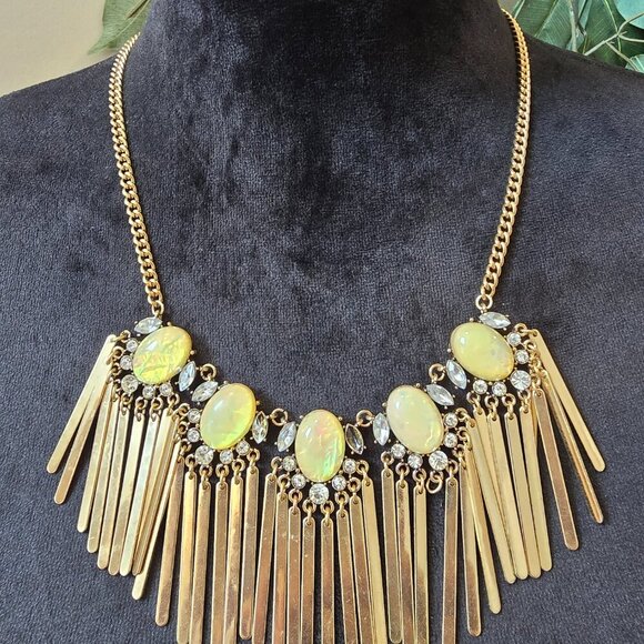 Womens Fashion Yellow Rhinestone Fringe Bib Necklace Jewelry with Lobster Clasp - Picture 3 of 8